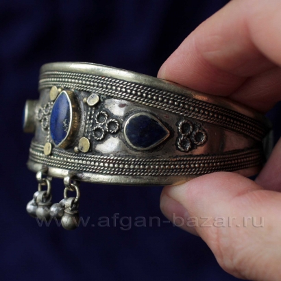 Винтажный афганский браслет с лазуритом. Афганистан, 20-21 в.