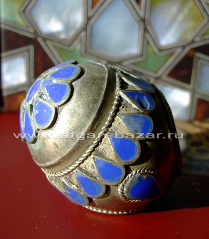 Афганский винтажный перстень с филигранью и эмалью под лазурит. Афганистан, конец 20 в. Афганский винтажный перстень с филигранью и эмалью под лазурит. Афганистан, коне