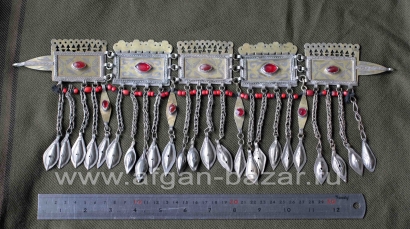 Туркменская налобная повязка "Манглайлык" или "Гарма" с подвесками-шельпе (Mangl