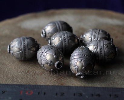 Винтажная серебряная бусина в казахском стиле. Казахстан или Северный Афганистан