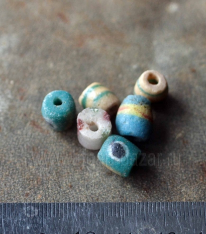 Африканские стеклянные бусины Кробо - African Ghana Krobo Beads. Лот из шести бу