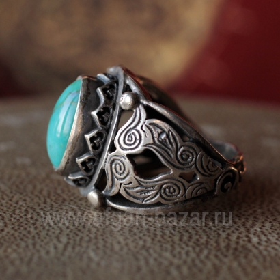 Турецкий серебряный перстень с бирюзой. Турция, современная работа