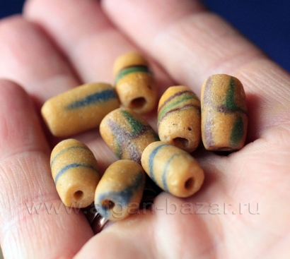 Африканские стеклянные бусины Кробо - African Ghana Krobo Beads. Лот из восьми б