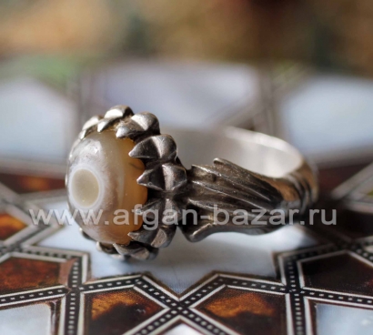 Винтажный иранский мужской перстень-талисман с глазковым агатом - Vintage Irania