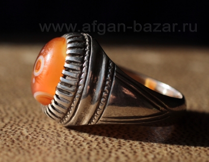 Редкий винтажный иранский мужской перстень-талисман с йеменским глазковым агатом