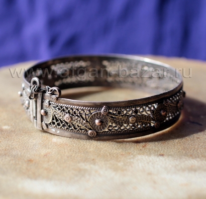 Винтажный афганский браслет тонкой филигранной работы. Северный Афганистан, узбе