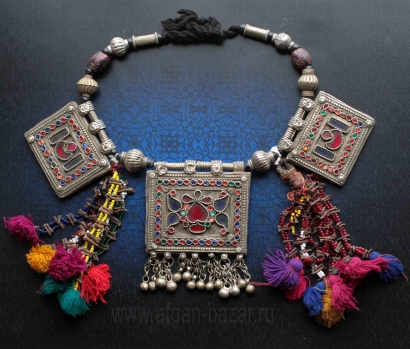 Старое кашмирское племенное колье с амулетами Тавиз (Tribal Kuchi Jewelry). Паки