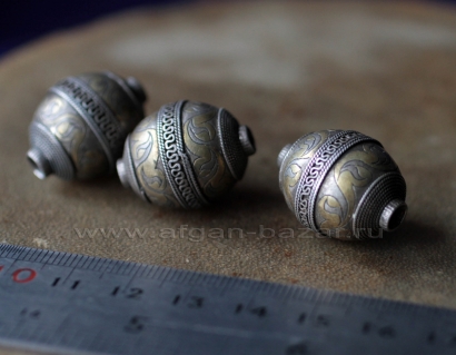 Винтажная серебряная казахская бусина. Казахстан или Северный Афганистан, 19-20 