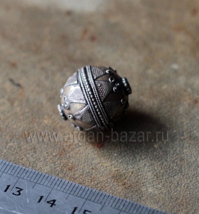 Винтажная серебряная бусина в казахском стиле. Казахстан или Северный Афганистан