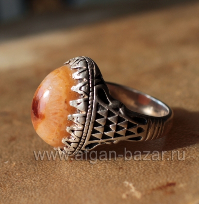 Винтажный иранский перстень-талисман с глазковым агатом (Aqeek Sulaymani). Иран,