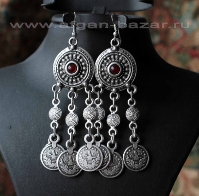 Серьги с монетами в стиле Трайбл - Oriental Ottoman Style Silver plated Turkish 