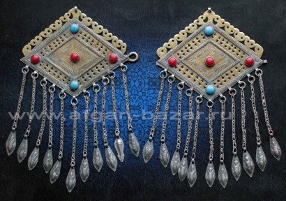 Пара туркменских подвесок-пекторалей, "Чанга" или "Чапраз",  украшение костюма, 