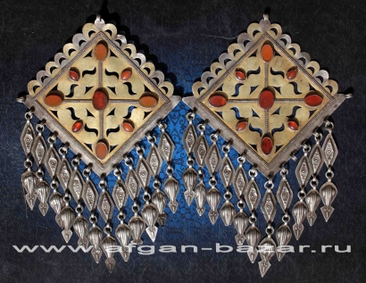 Пара туркменских подвесок-пекторалей, "Чанга",  украшение костюма - застежки-аму