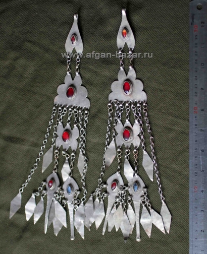 Пара туркменских накосных подвесок с набором для чистки ушей и ногтей. Афганиста