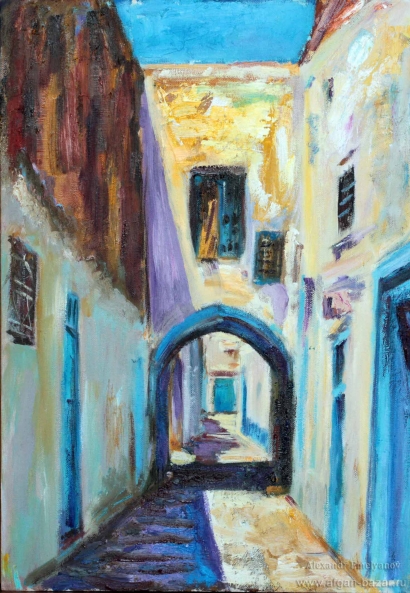 Александр Емельянов. "Улица в Кайруване, Тунис". Холст на картоне, масло