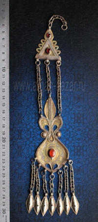 Височная подвеска с амулетом "Адамлык" и подвесками "Шельпе". Афганистан, туркме