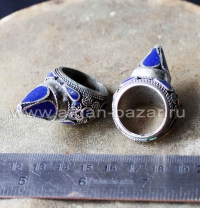 Афганский винтажный перстень с филигранью и эмалью под лазурит. Афганистан, коне