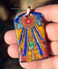 Александр Емельянов. кулон в древнеегипетском стиле "Атон". Медь, горячая перего