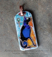 Александр Емельянов. кулон "Бастет". Медь, горячая перегородчатая эмаль