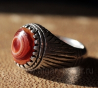Винтажный иранский мужской перстень-талисман с глазковым агатом (Aqeek Sulaymani