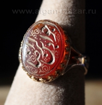 Иранский мужской перстень с сердоликом и каллиграфической надписью - именем вось