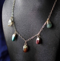 Турецкое колье с натуральными самоцветами (кварц, амазонит, хризоколла, красная 