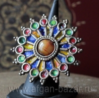 Пакистанское кольцо "Чакор" с горячей эмалью и сердоликом - авторская переработк