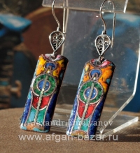 Александр Емельянов. серьги "Кобра Уаджет". Медь, горячая перегородчатая эмаль, 