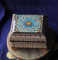 Деревянная шкатулка с инкрустацией "Хатам" с миниатюрной росписью. Иран, Исфахан