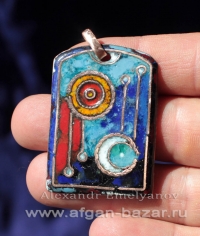 Кулон "Солнце и Луна" (алхимическая символика), перегородчатая эмаль на меди, ав