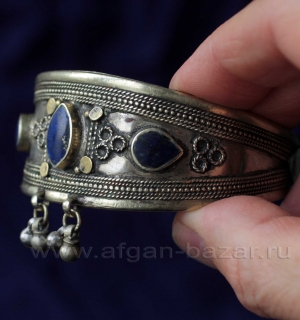 Винтажный афганский браслет с лазуритом. Афганистан, 20-21 в.
