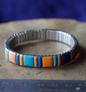 Браслет с холодной эмалью в стиле Бохо. Металл, холодная эмаль, пружинная констр