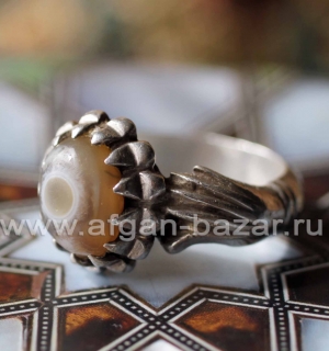 Винтажный иранский мужской перстень-талисман с глазковым агатом - Vintage Irania