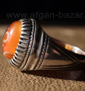 Редкий винтажный иранский мужской перстень-талисман с йеменским глазковым агатом