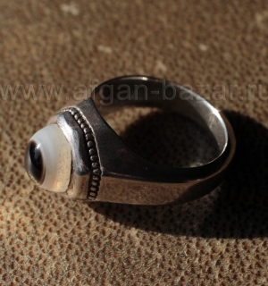 Винтажный иранский мужской перстень-талисман с йеменским глазковым агатом (Aqeek