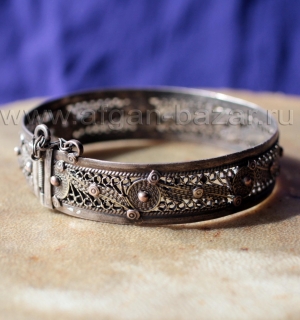 Винтажный афганский браслет тонкой филигранной работы. Северный Афганистан, узбе