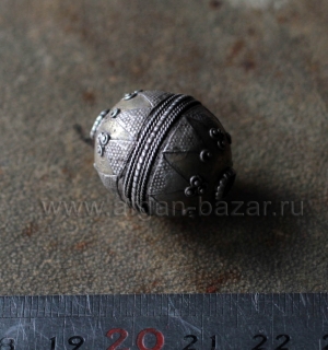 Винтажная серебряная бусина в казахском стиле. Казахстан или Северный Афганистан