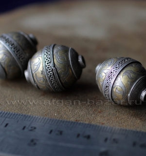 Винтажная серебряная казахская бусина. Казахстан или Северный Афганистан, 19-20 