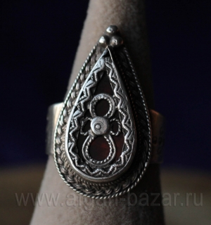 Серебряный казахский перстень "Кус мурын" (птичий клюв). Казахстан или Афганиста
