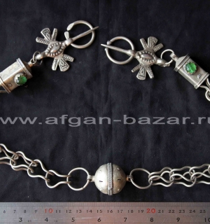 Берберские застежки-фибулы TIZERZAI с цепью и бусиной-амулетом "Тагмут". Марокко