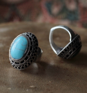 Афганский перстень  с бирюзовой мастикой голубого оттенка