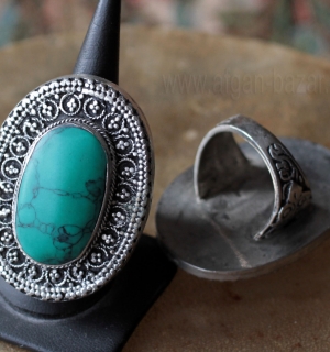 Перстень в восточном стиле с бирюзовой мастикой зеленого оттенка