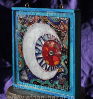 Александр Емельянов. Панно из алхимической серии с изображением Луны и символов четырех стихий. Медь, горячая перегородчатая эмаль Александр Емельянов. Панно из алхимической серии с изображением Луны и символов