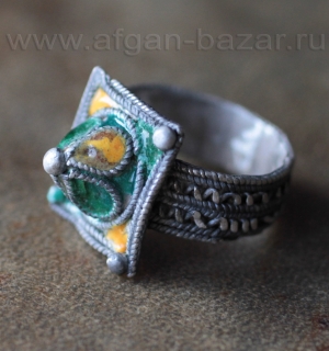 Старый марокканский перстень с горячей эмалью. Марокко, Тизнит, 20-й век