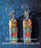 Александр Емельянов. серьги "Кобра Уаджет". Медь, горячая перегородчатая эмаль, 